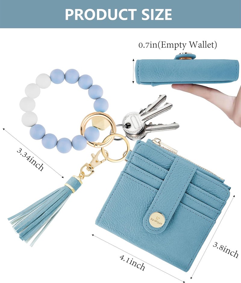 Sunpour Small Wristlet Wallets for Women Keychain Wristlet Wallet RFID Blocking Key Chain Wallet With Zipper Coin Pocket,2 Id Window (Sky Blue) - Image 2
